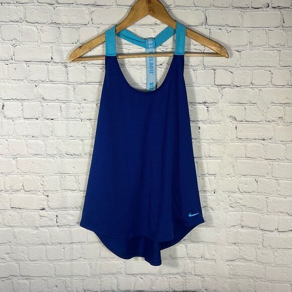 Nike Womens Workout Running Tank Top Size Medium M Blue Dri-Fit Activewear - Picture 1 of 9